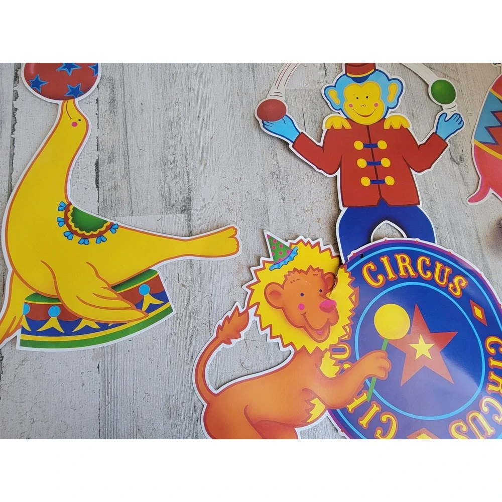 Vintage Bristle circus paper large hanging seal monkey lion elephant set